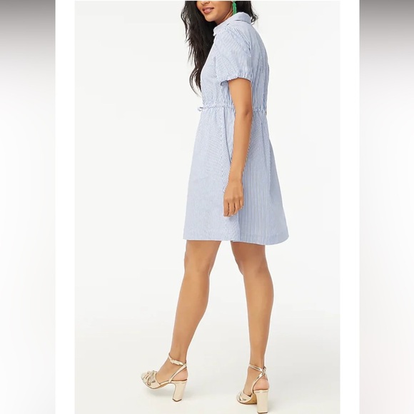 J.Crew Mini Dress Blue White Striped Collar Draw String Waist Size 10 - Picture 2 of 9